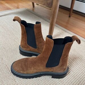 STAUD Tan Suede Ankle Boots